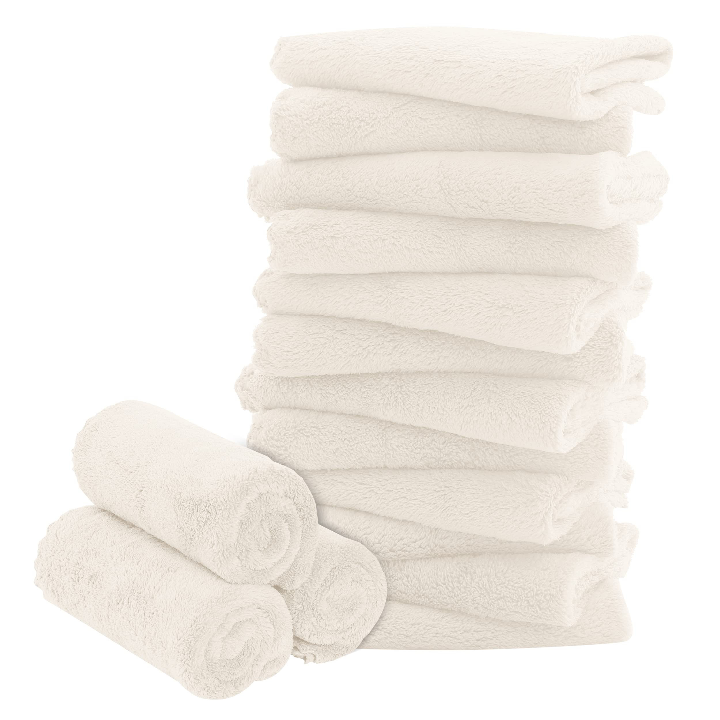 BAMBOO QUEEN 16-pack cream washcloths in 10x10 inches for gentle cleansing and everyday use