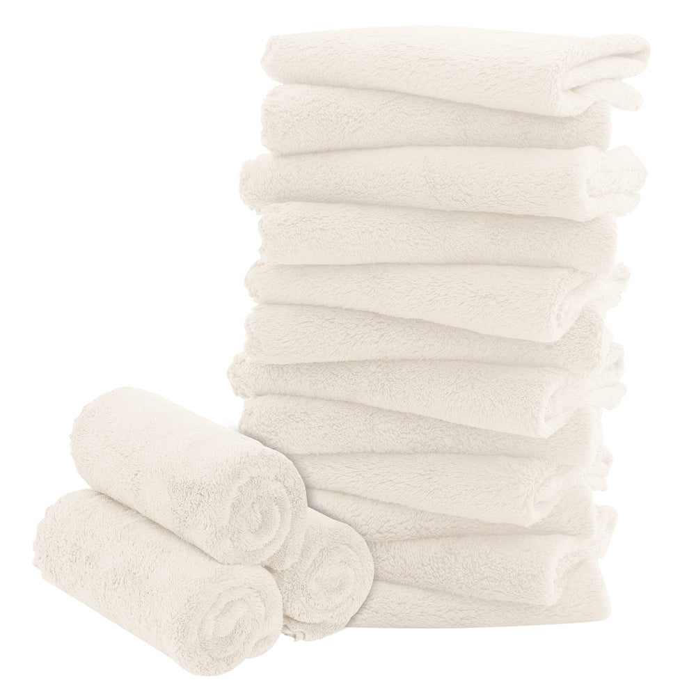 BAMBOO QUEEN 16-pack cream washcloths in 10x10 inches for gentle cleansing and everyday use