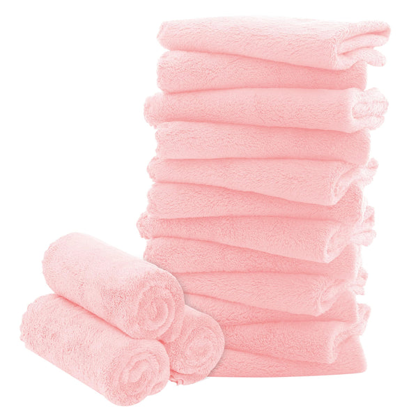 BAMBOO QUEEN 16-pack pink washcloths, 10x10, ultra-soft and highly absorbent for sensitive skin