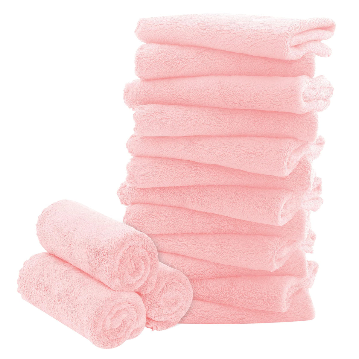 BAMBOO QUEEN 16-pack pink washcloths, 10x10, ultra-soft and highly absorbent for sensitive skin