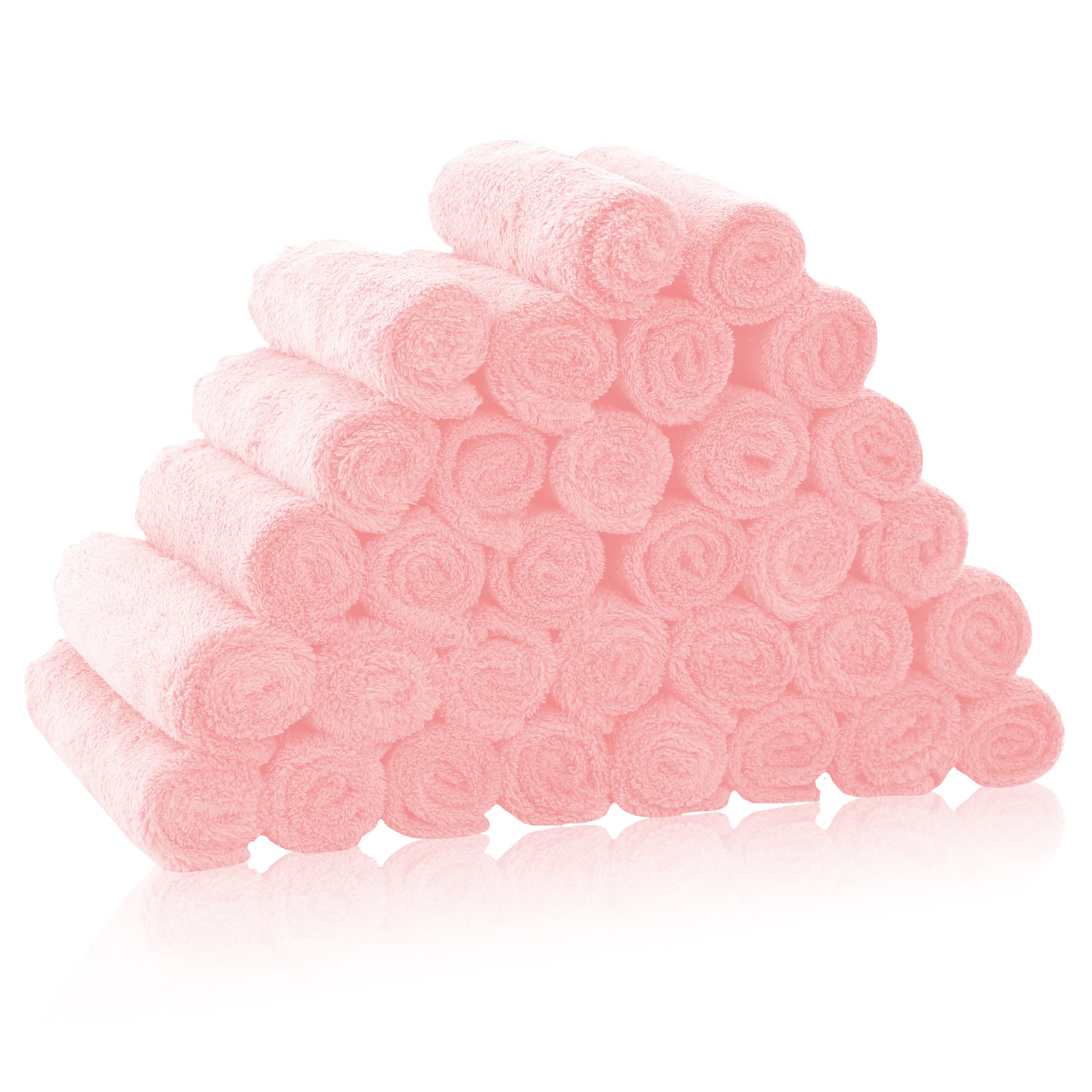 BAMBOO QUEEN 32-pack washcloths in coral fleece with soft texture for newborn baths.