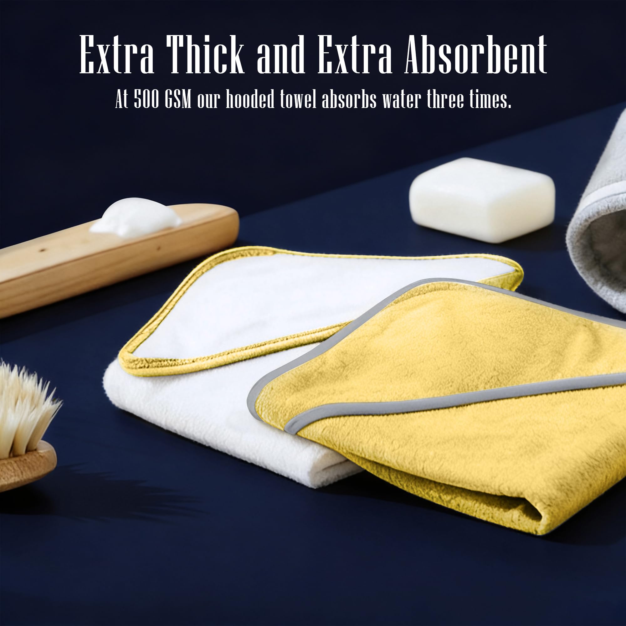 Absorbent 500 GSM bamboo towel dries bath time quickly.