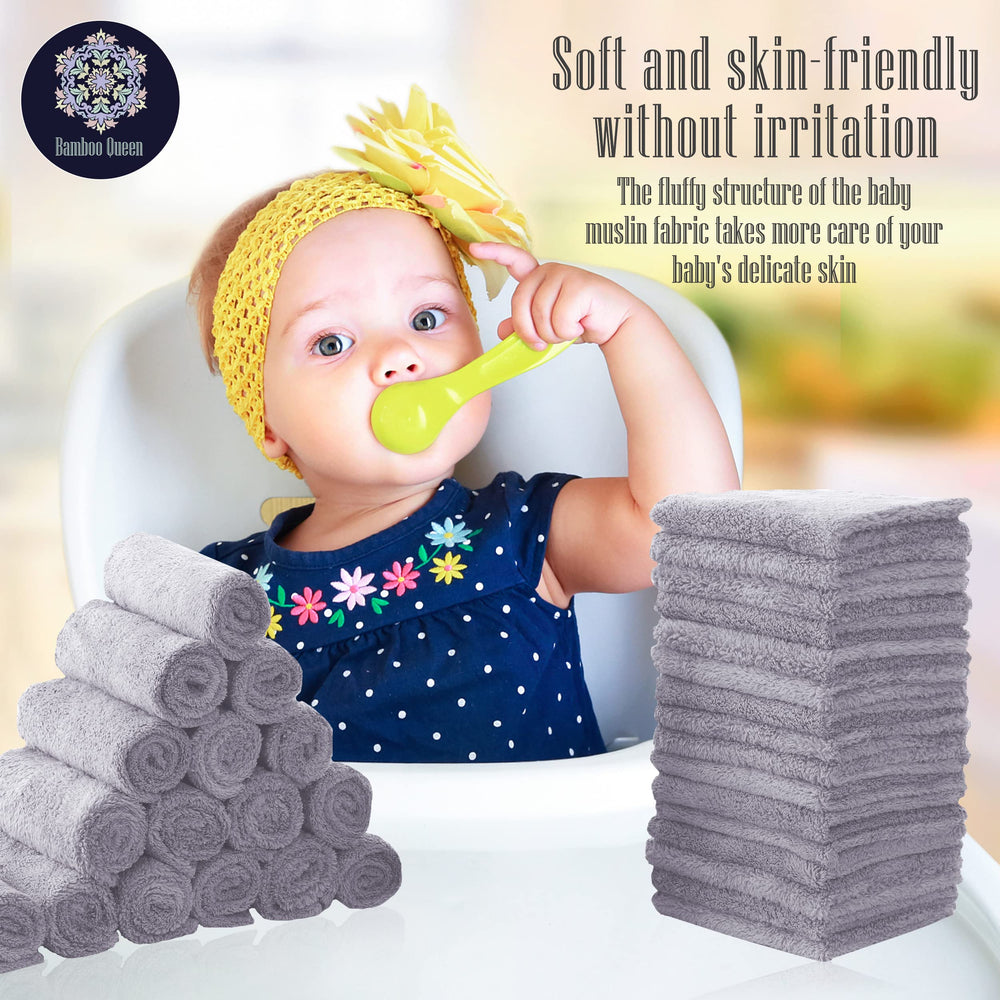 Multiuse BAMBOO QUEEN baby washcloths for bath, burp cloth, and face care