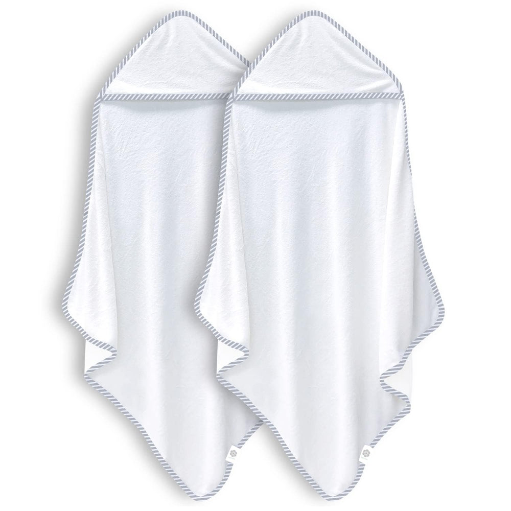 BAMBOO QUEEN baby hooded towel white stripe, ultra soft for delicate skin.