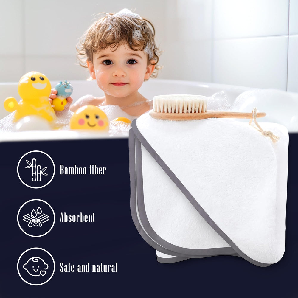 Bamboo Queen baby towel hooded on baby during bath demonstrates gentle drying.