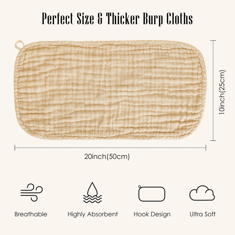 Four-layer absorbent muslin design shields clothing from spills.