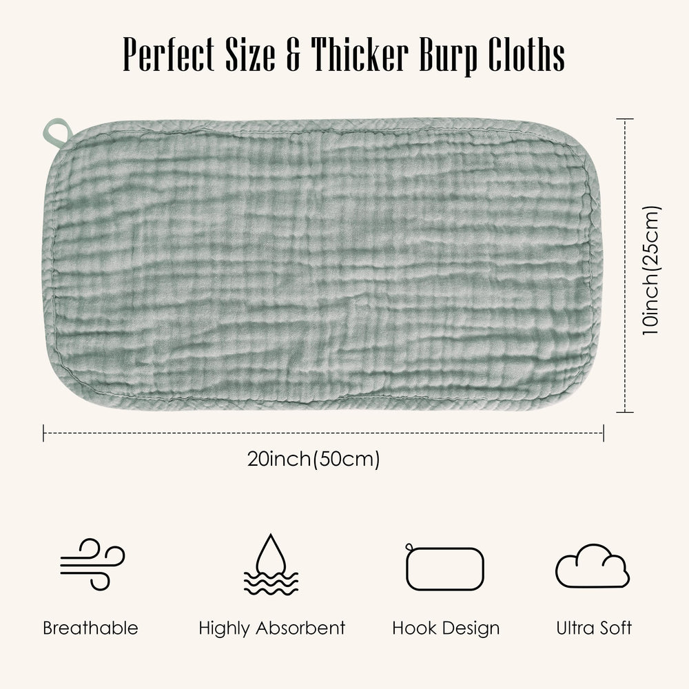 Generously sized BAMBOO QUEEN burp cloth, 20x10 inches, protects outfits