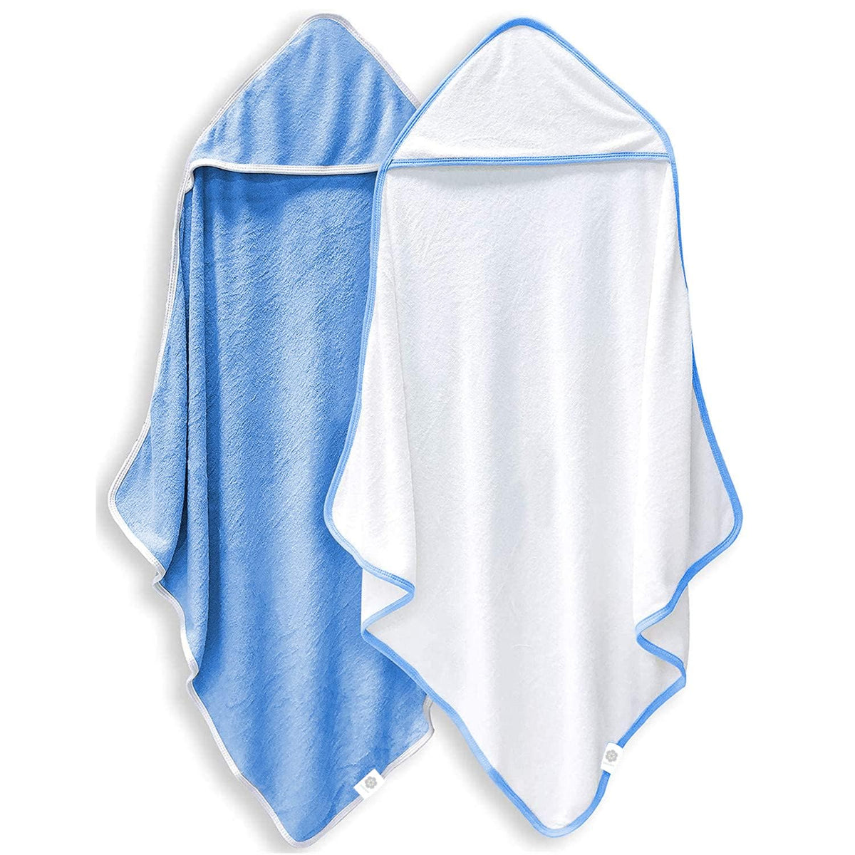 Bamboo Queen hooded towel in white and navy keeps kids warm and comfortable after bath.
