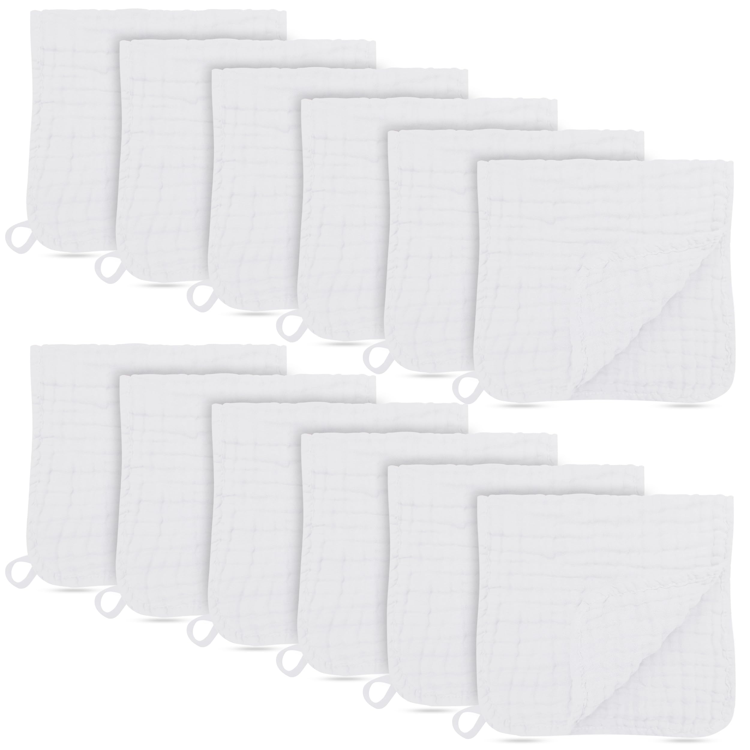 BAMBOO QUEEN muslin burp cloths, 12-pack, showcasing gentle, full-coverage protection.