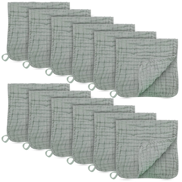 BAMBOO QUEEN muslin burp cloths shown in green, soft protection for baby messes