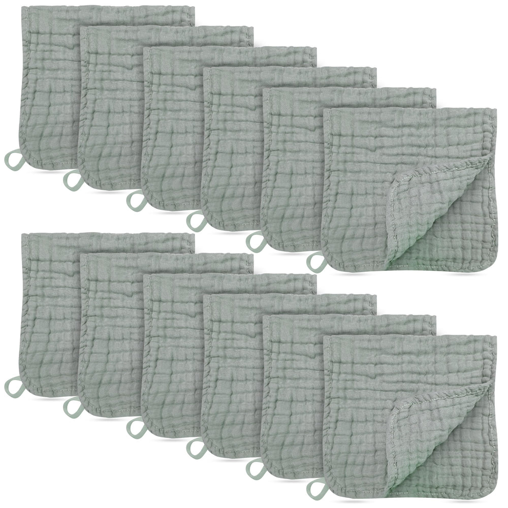 BAMBOO QUEEN muslin burp cloths shown in green, soft protection for baby messes