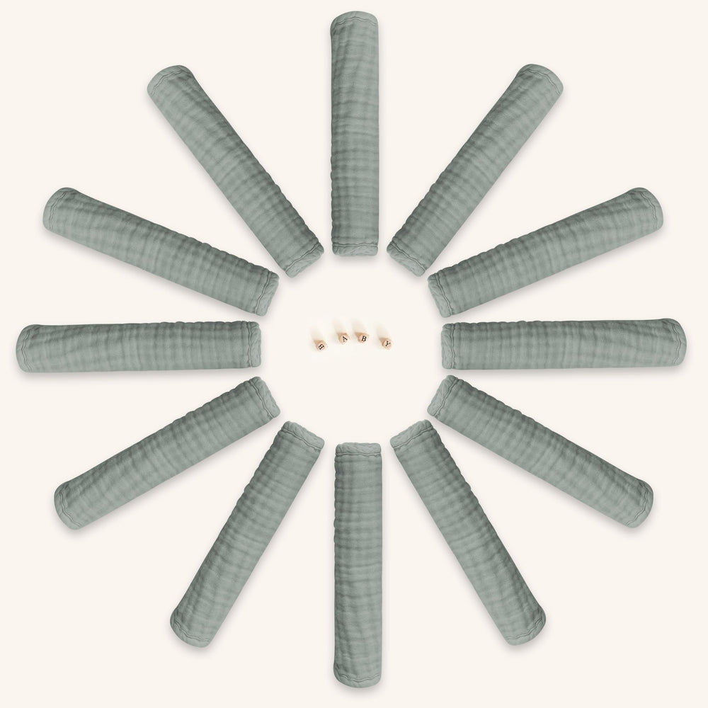Close-up of four-layer muslin fabric highlighting absorbent design for mess containment