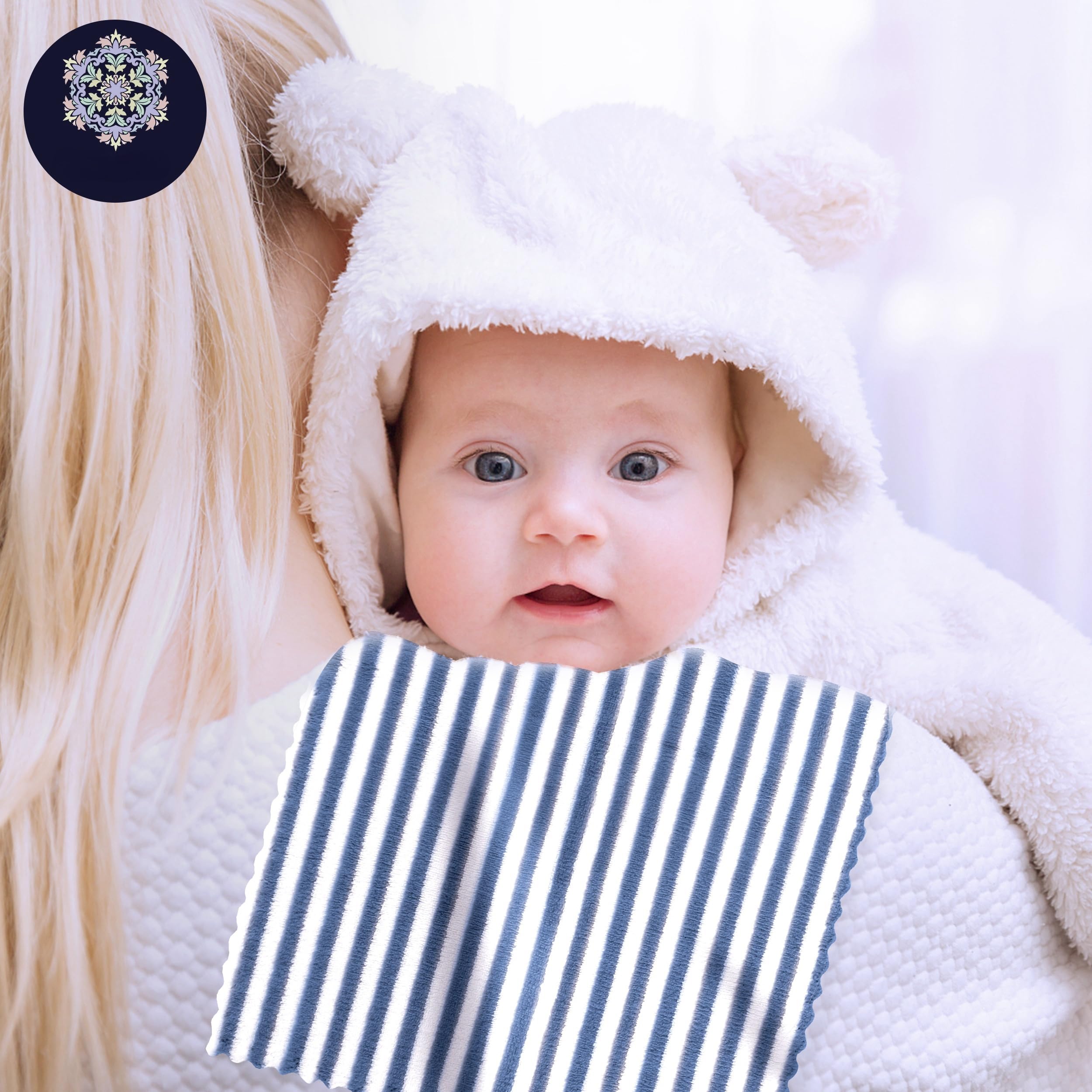 Bamboo Queen navy and white color set complements nursery decor.