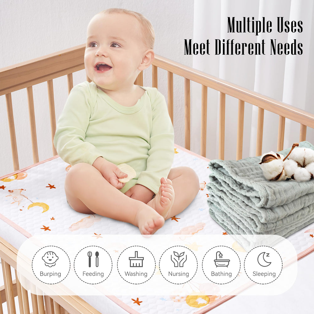 Folded green burp cloths ready for nursing or changing mat use