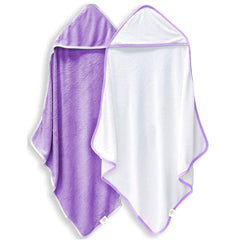 BAMBOO QUEEN two-pack hooded towels in white and violet for babies after bath