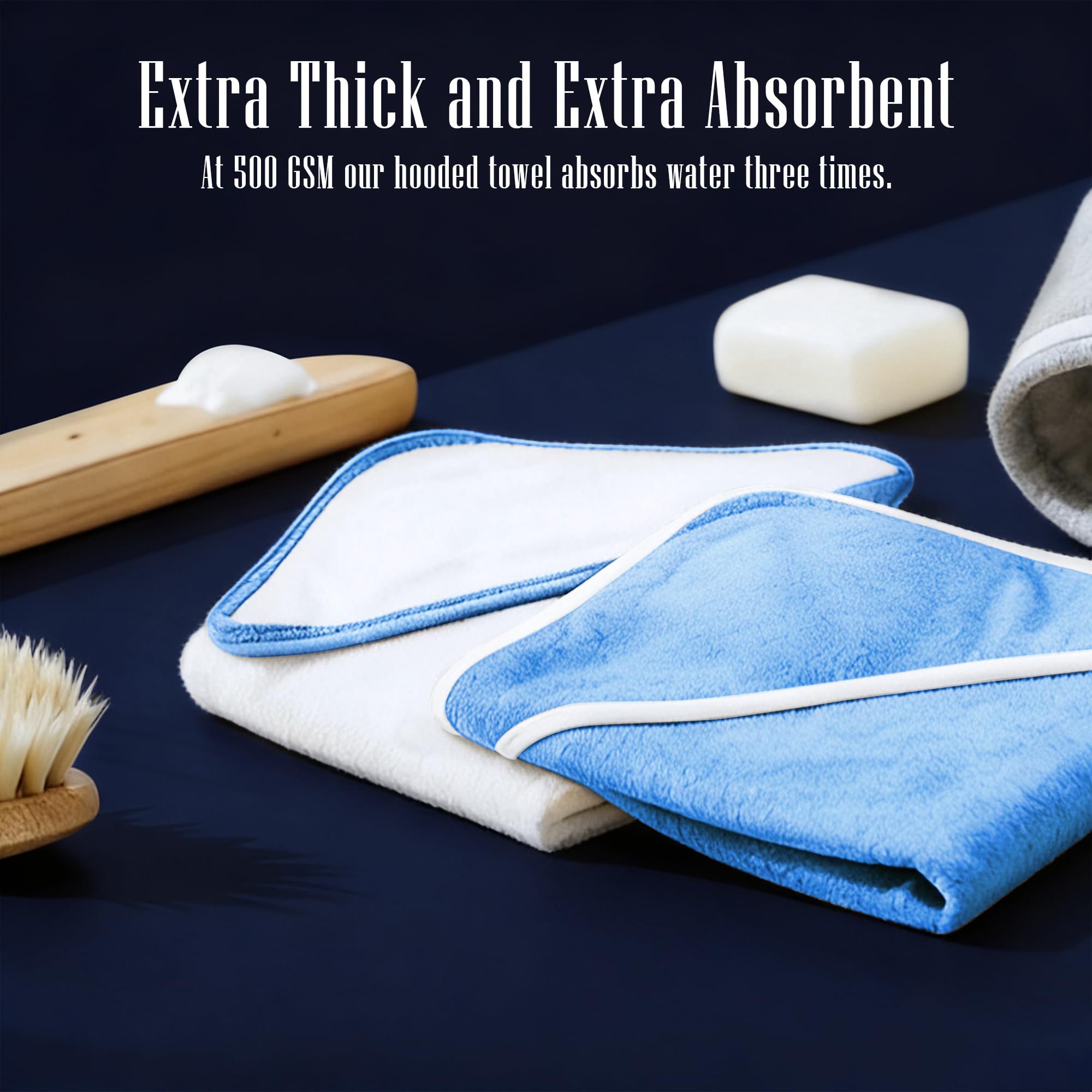 Bamboo Queen unisex baby towel set with a modern white navy design.