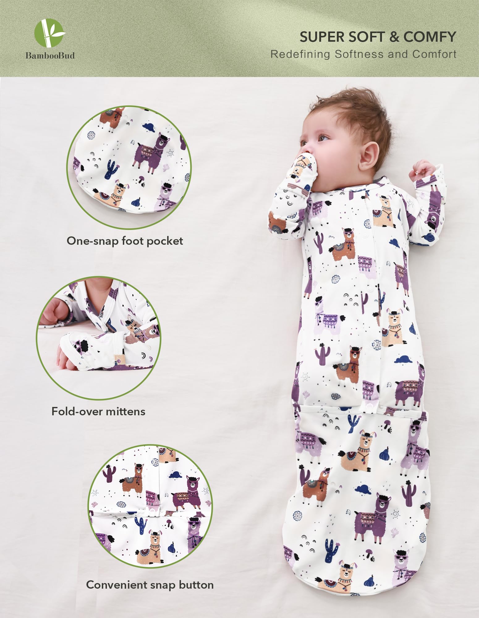 BambooBud baby gown worn by infant showing comfortable fit and easy wear