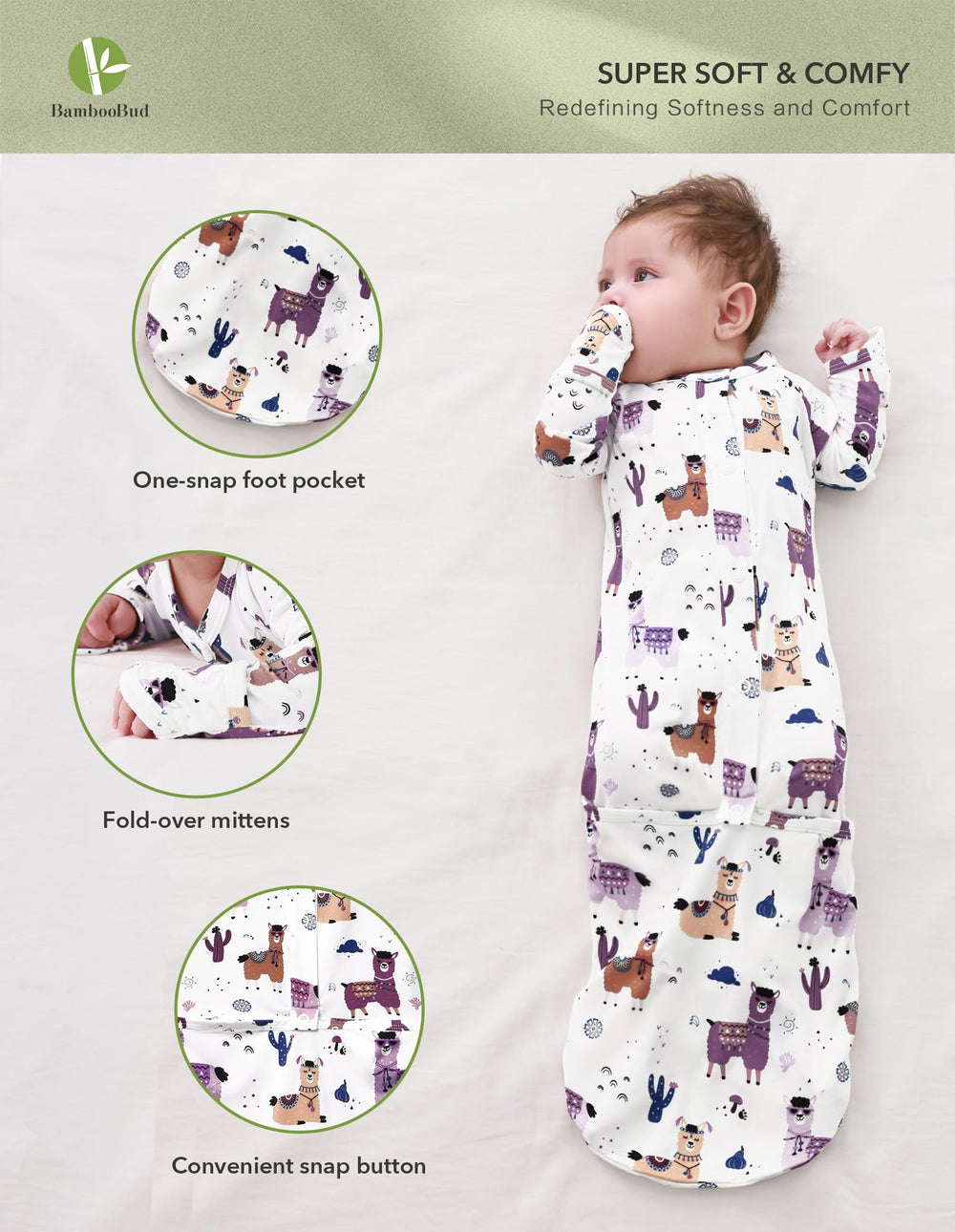 BambooBud baby gown worn by infant showing comfortable fit and easy wear