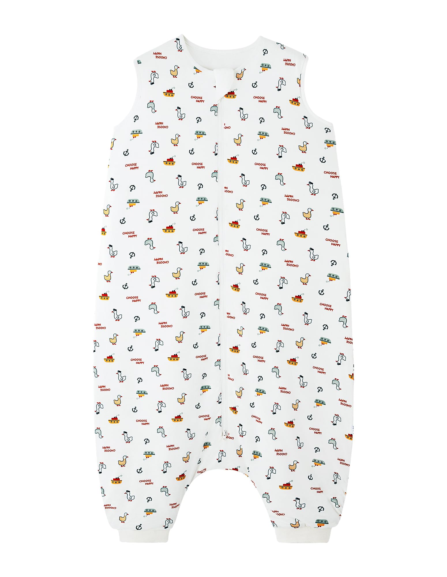 BambooBud sleep sack with feet in duck color keeps toddlers warm.