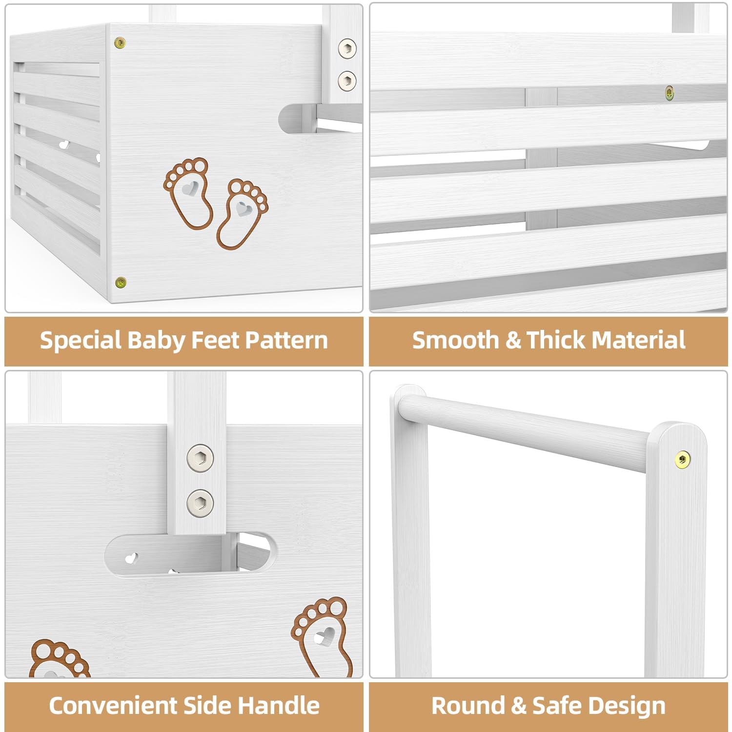 BAMBOOHOMIE baby shower crate closet hanging rack close-up highlights easy organization