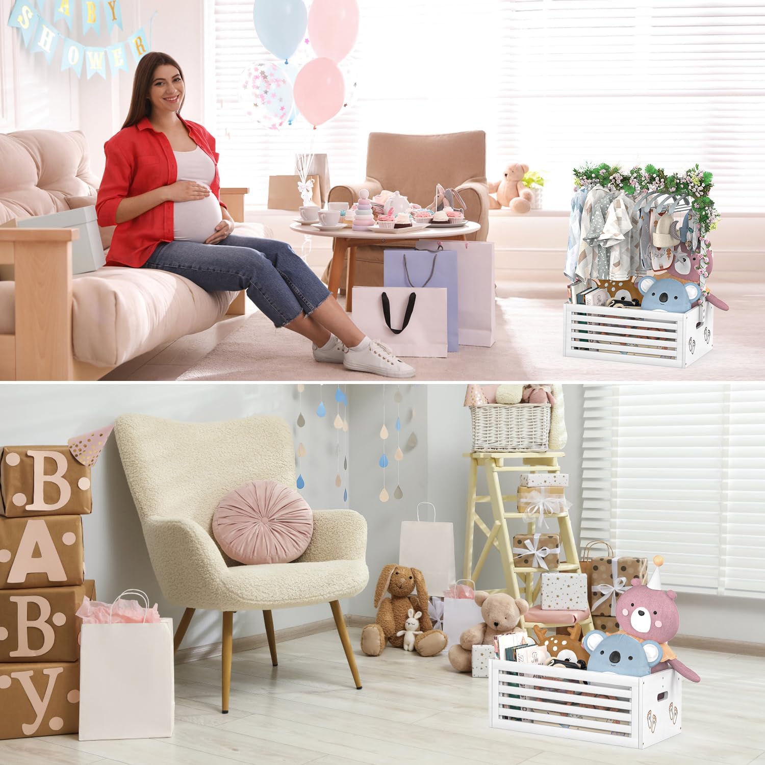 BAMBOOHOMIE nursery decor-ready crate closet sits stylishly on a shelf