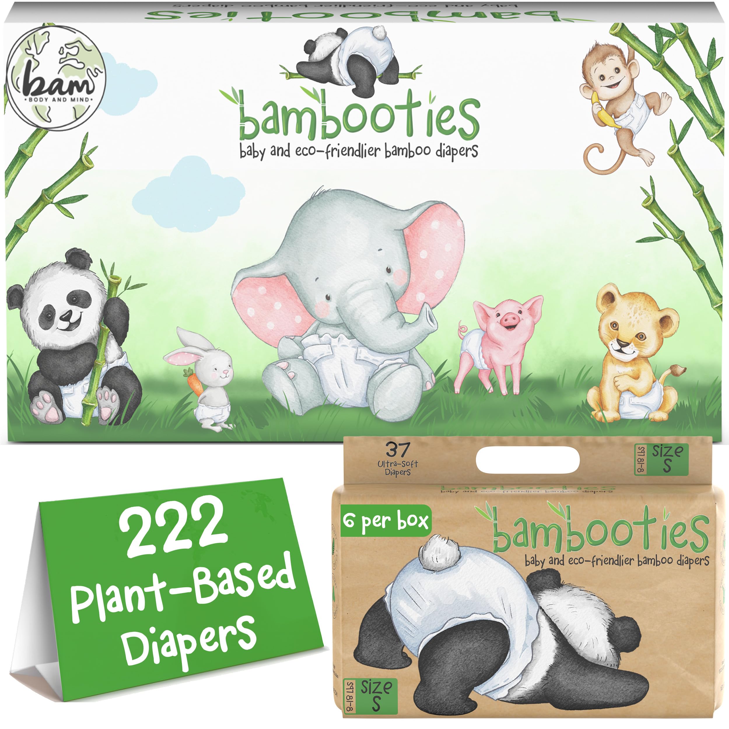Bambooties bamboo diapers pack front highlighting chlorine-free comfort for sensitive skin