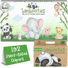 Bambooties bamboo diapers packaging shows a 192-count bulk box for convenience.