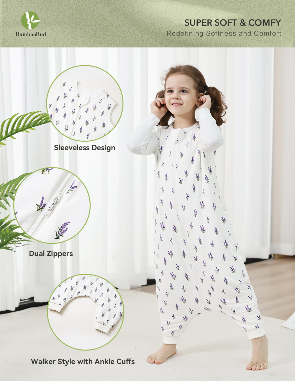 BambooBud wearable blanket sleeveless design keeps toddlers comfortable without overheating.