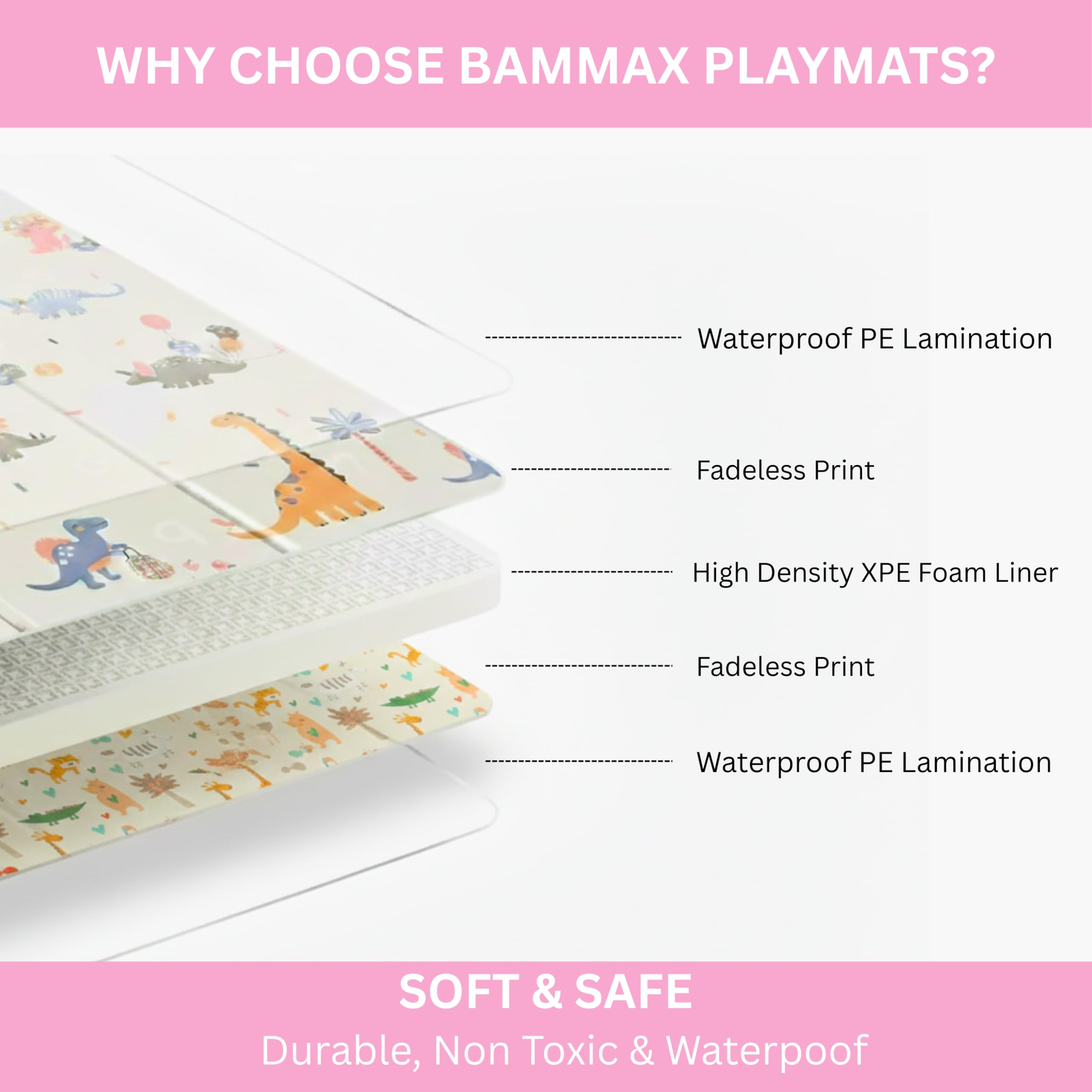 BAMMAX foldable travel-friendly mat makes on-the-go play easy.
