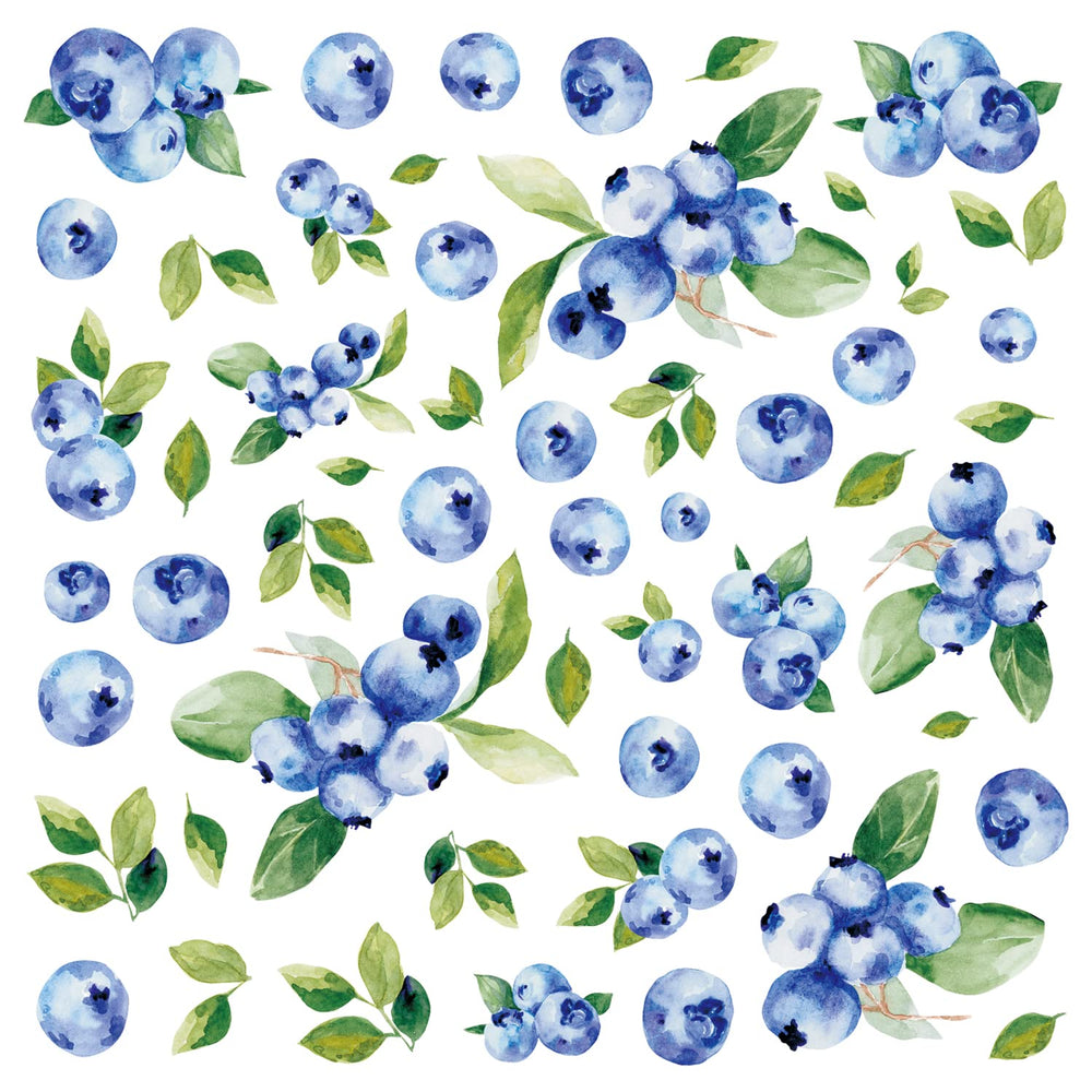Bamsod Blueberry wall decal adds boho fruit decor to the living room.