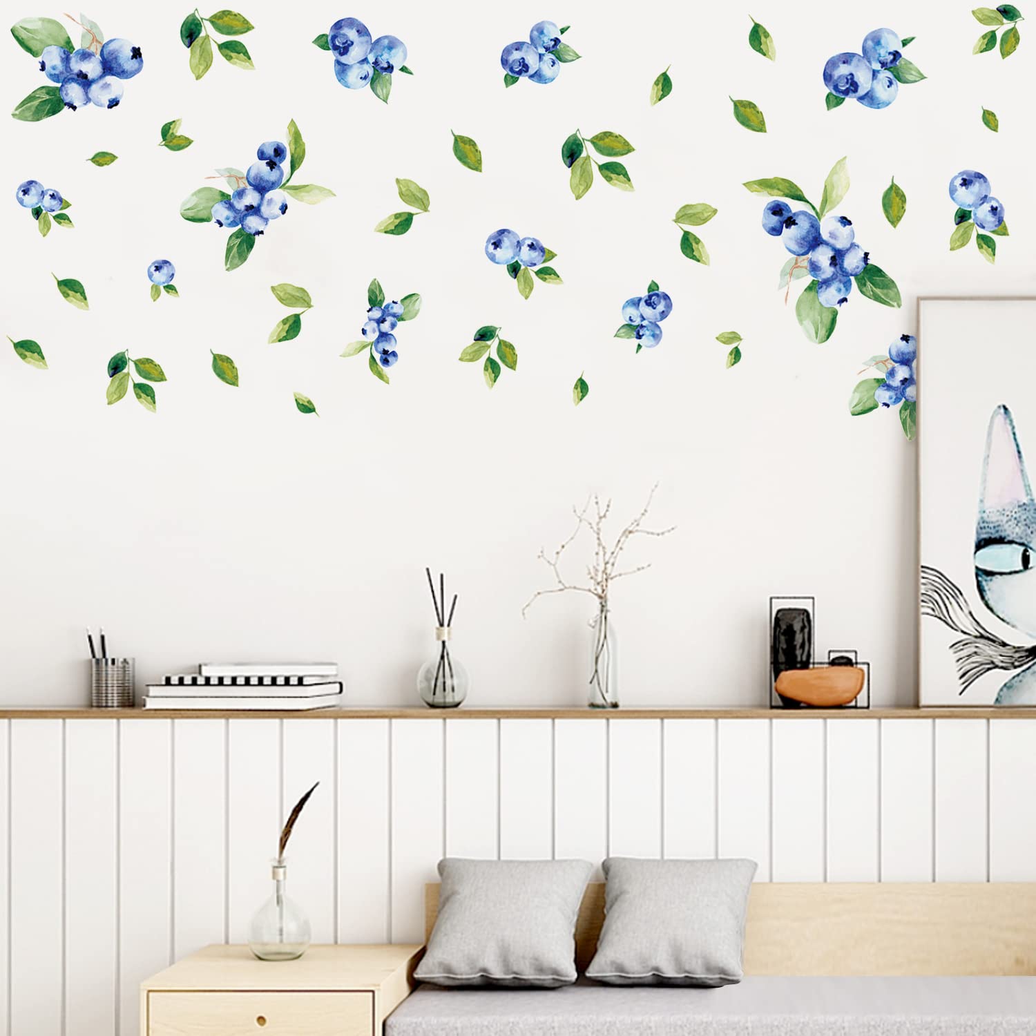 Bamsod Blueberry wall decal offers colorful fruit wall art in a room.