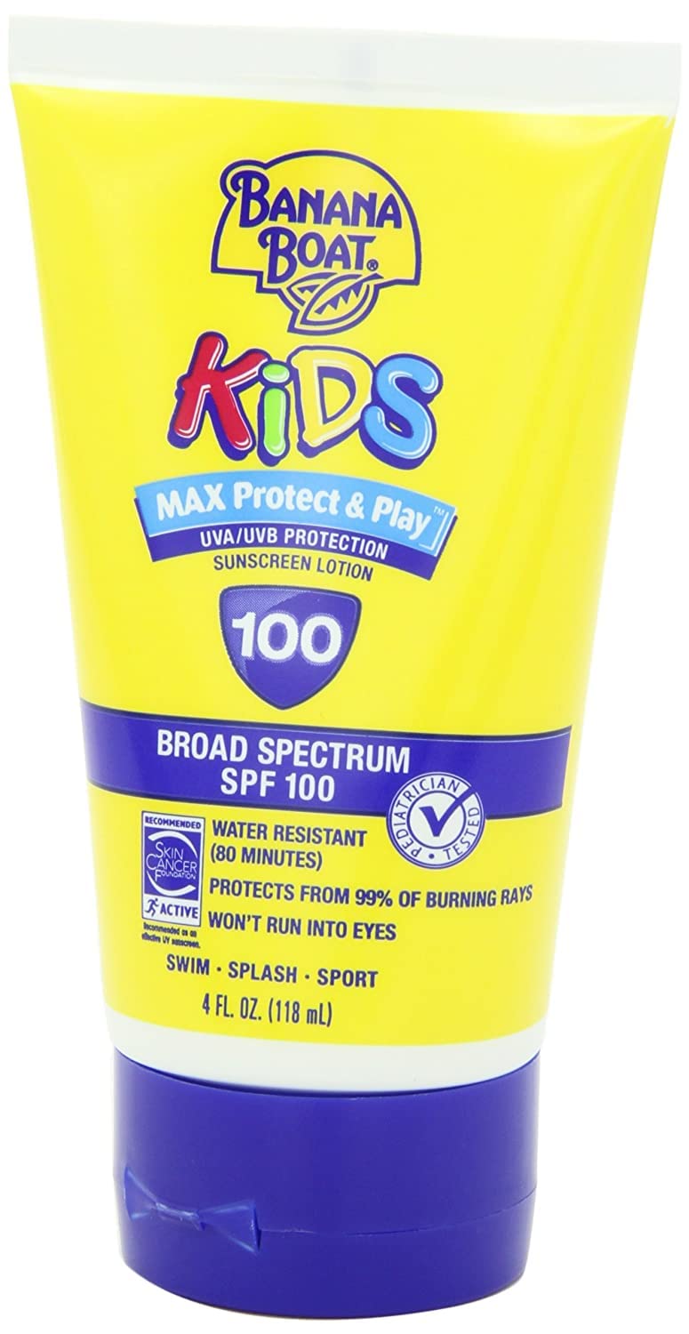 Banana Boat SPF100 Kids bottle outdoors during sunny activity for protection.