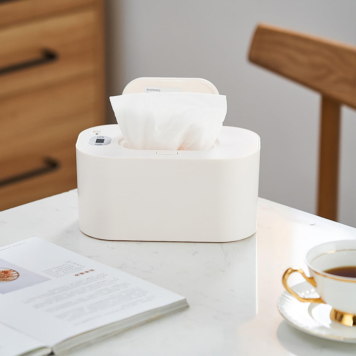 Banapoy wipe warmer on a changing table, ready for quick diaper changes.