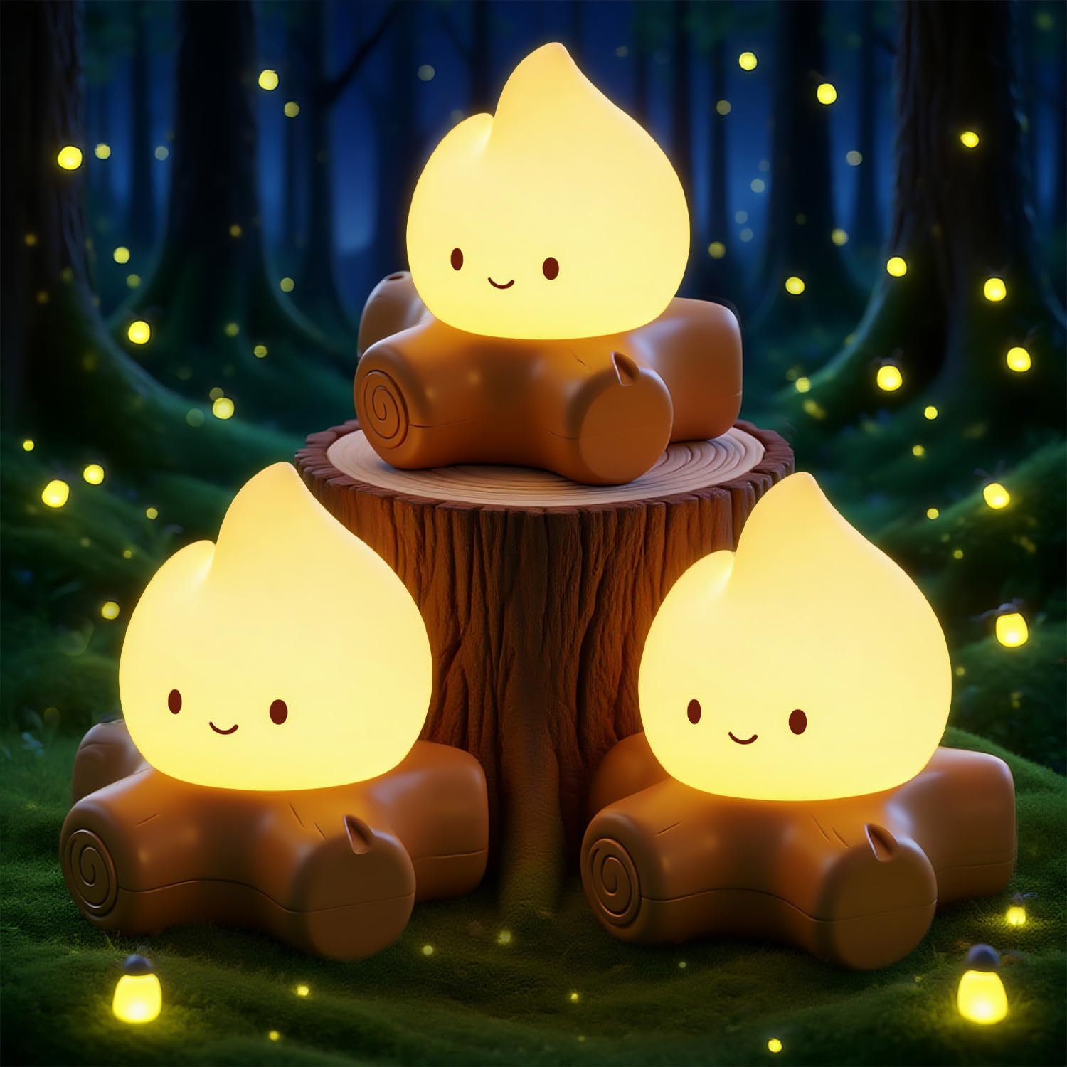 BANDIANCY campfire night light with a smiling face, ideal for cozy bedtime stories