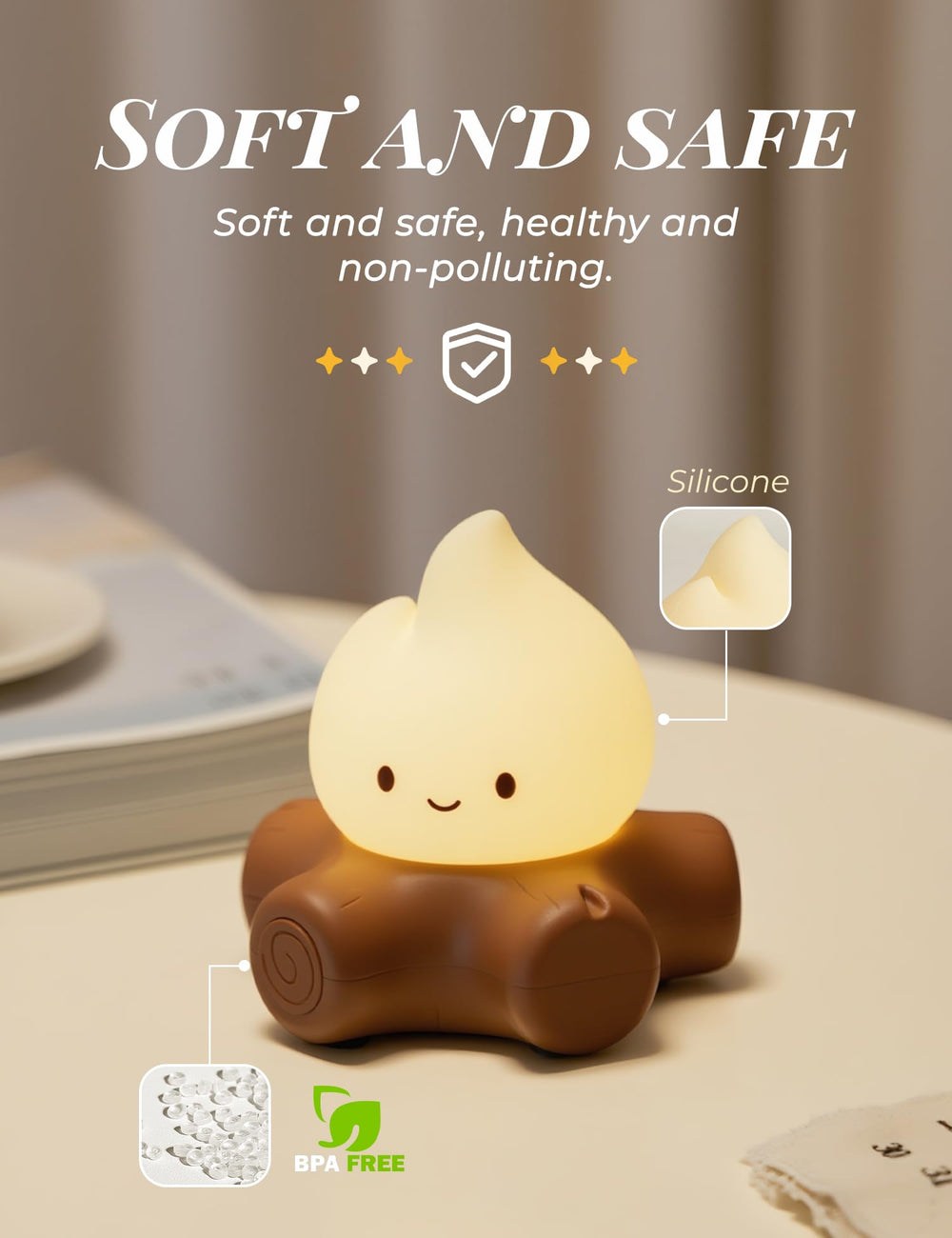 BANDIANCY campfire night light USB rechargeable battery for easy power