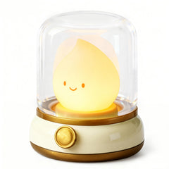BANDIANCY Smiley night light on table top offers warm, safe bedtime illumination.