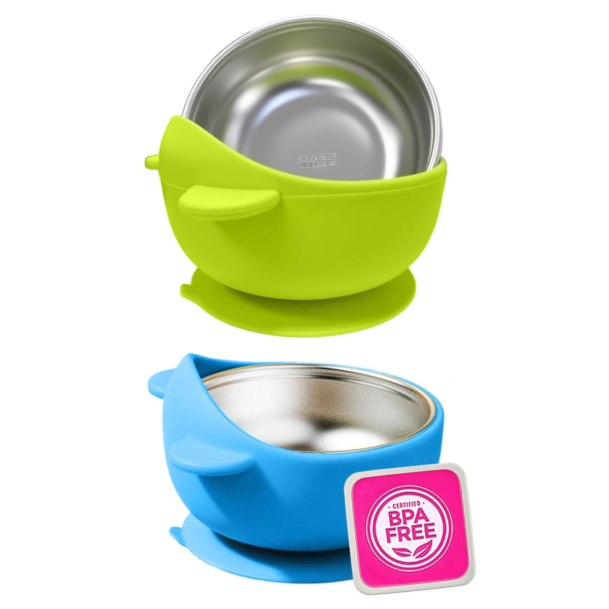 Bantroplis stainless steel baby bowls with suction base for mess-free meals.