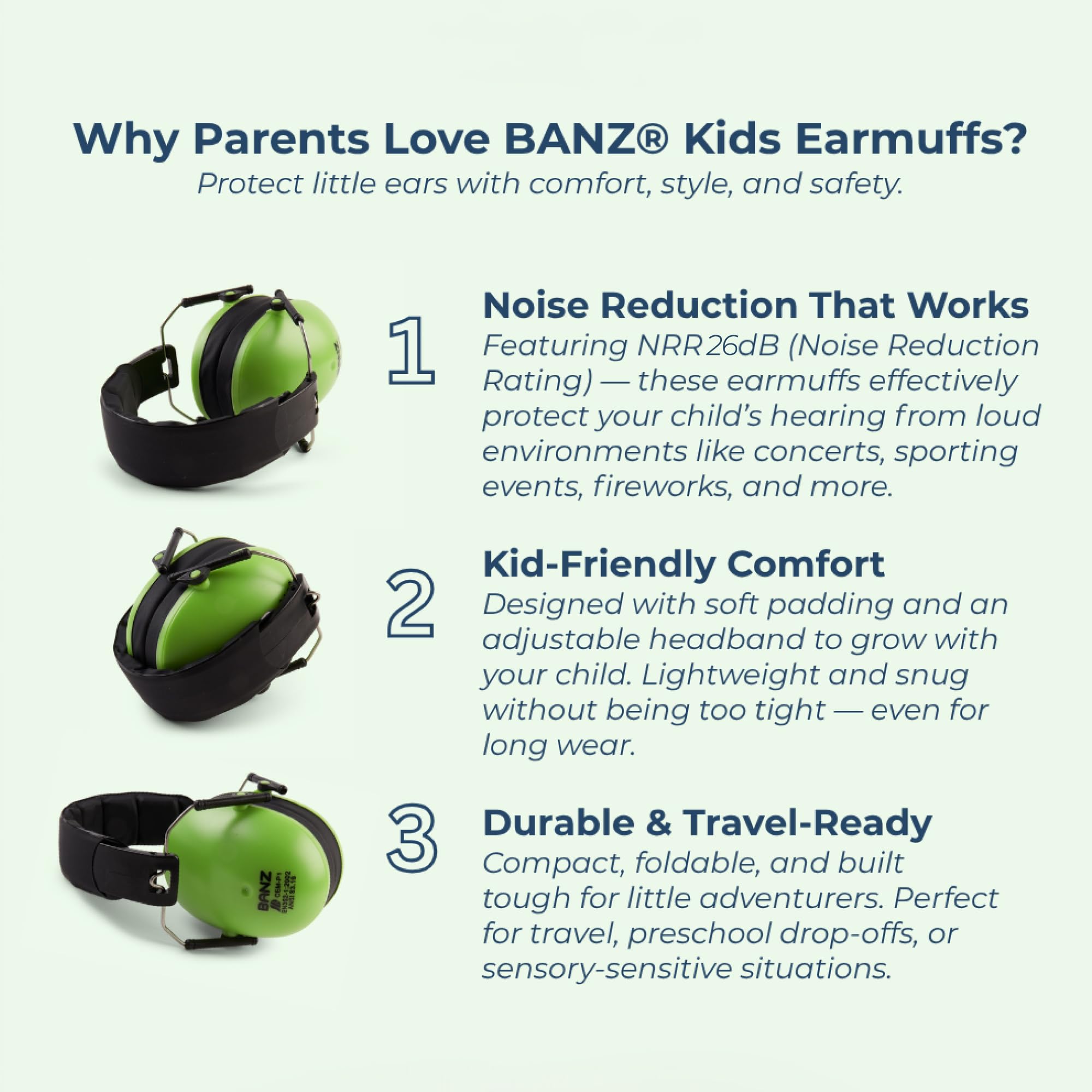 BANZ Baby Earmuffs size chart helps choose the right fit from newborn to 36 months.