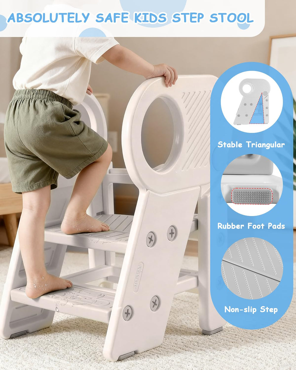 Baobrava A-shape design with non-slip features keeps kids stable on each step.