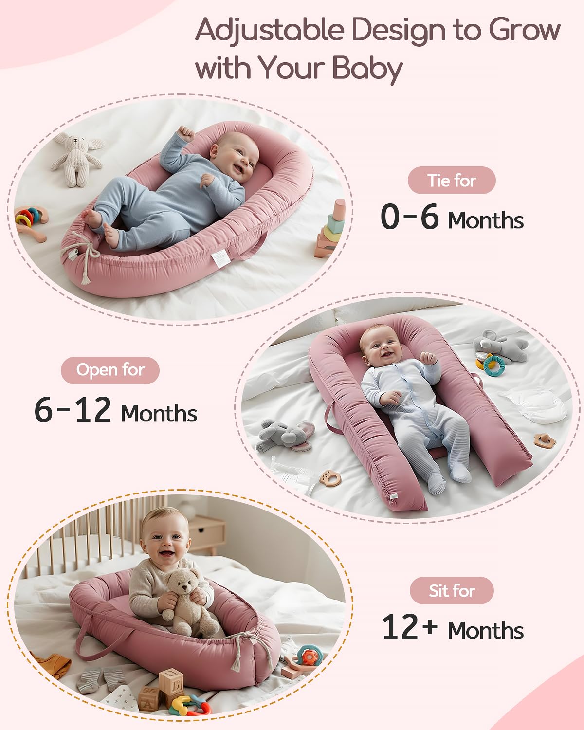 Baobrava baby lounger bumper detail – plush edge support for secure cuddling.