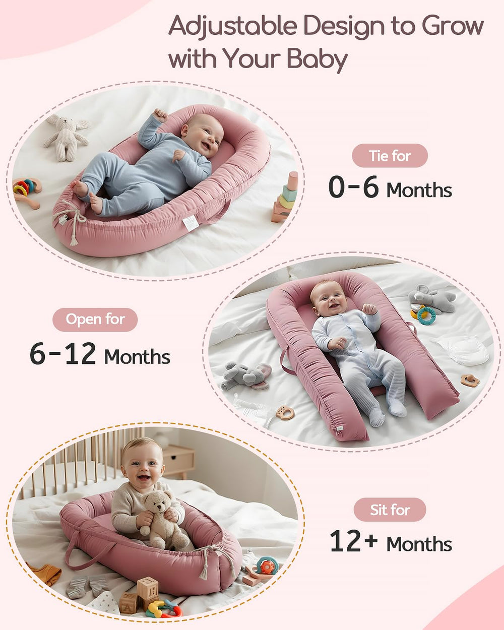 Baobrava baby lounger bumper detail – plush edge support for secure cuddling.