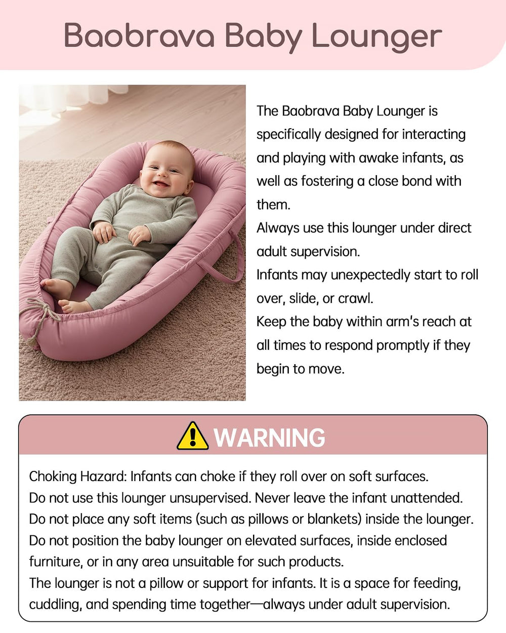 Baobrava baby lounger change station – convenient surface for routine tasks.