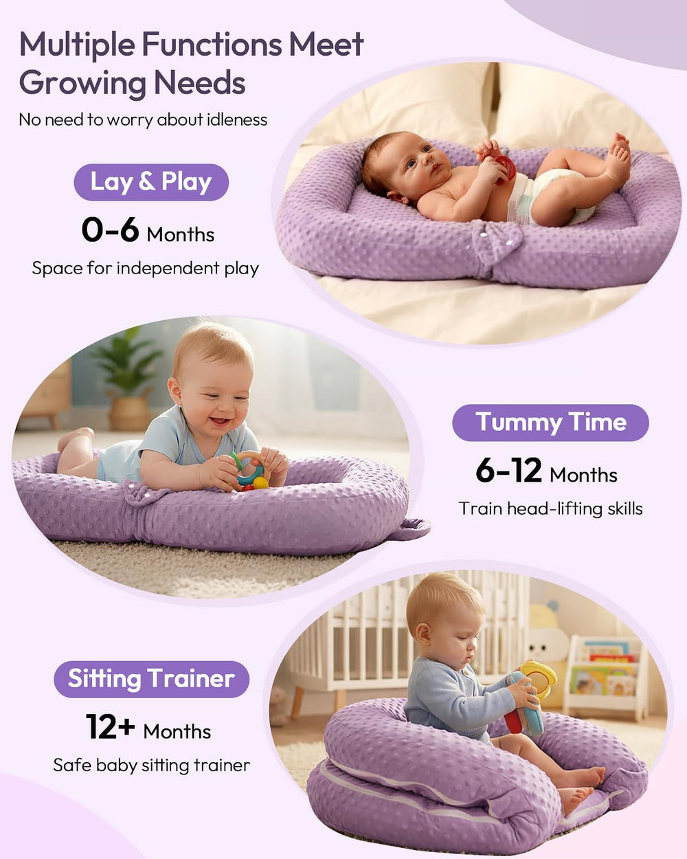 Baobrava Baby Lounger double-sided velvet and velour fabric for cozy variety.