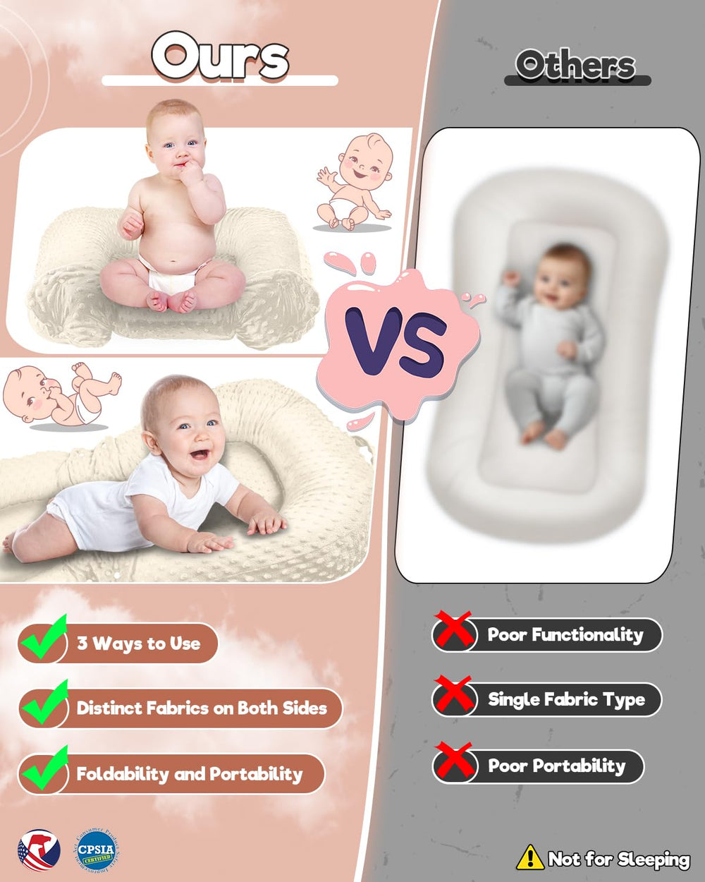 Baobrava baby lounger laid flat for tummy time use