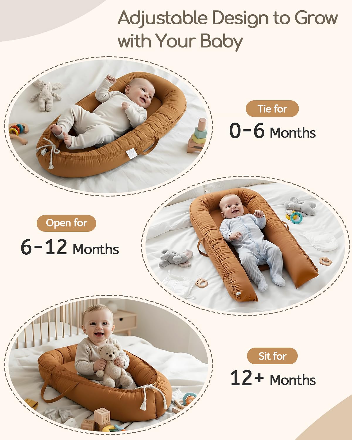 Baobrava baby lounger with portable handles for effortless travel.