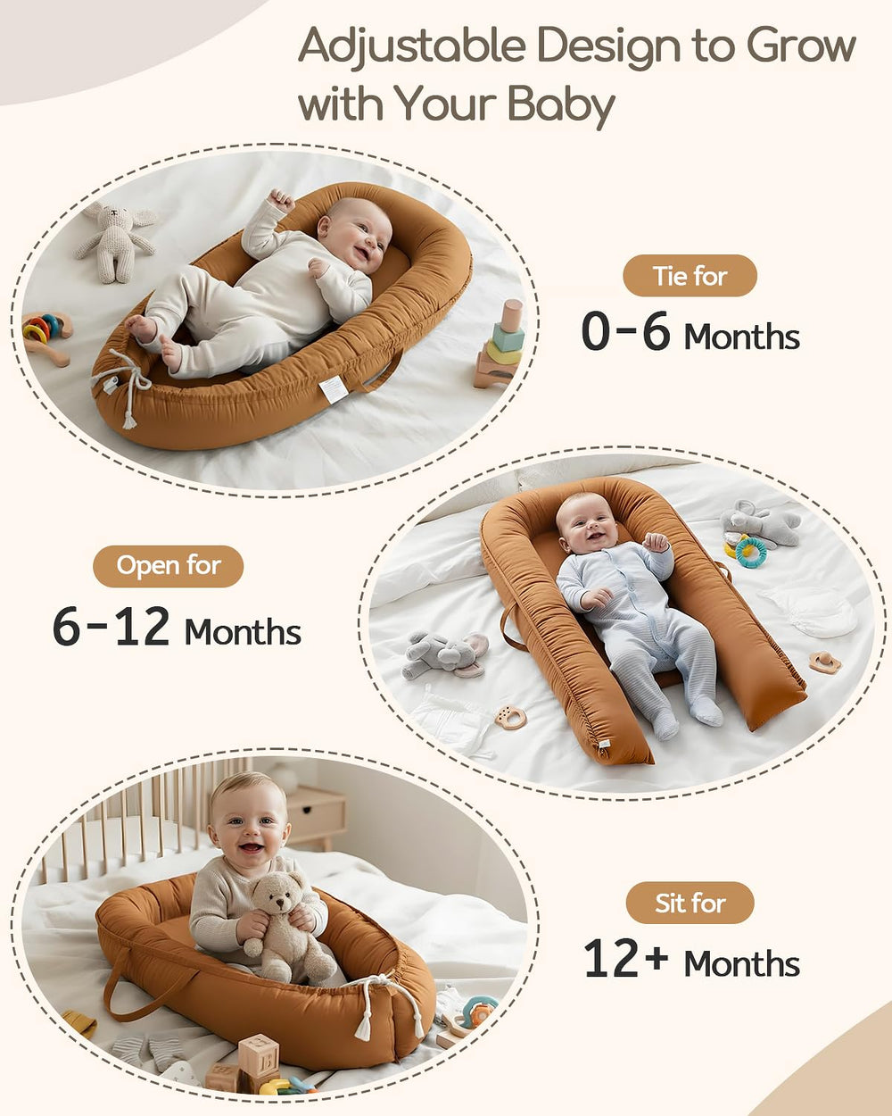 Baobrava baby lounger with portable handles for effortless travel.