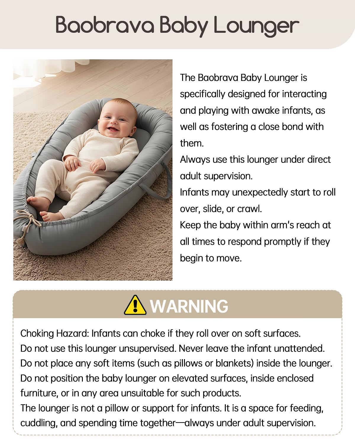 Baobrava baby nest used for resting, play, and gentle exploration.
