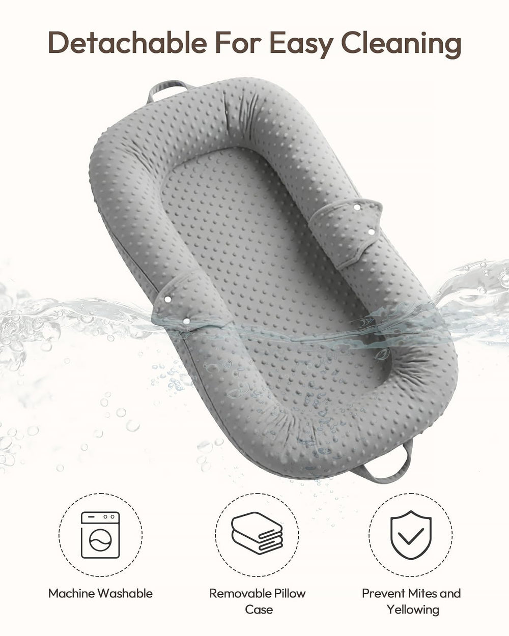 Baobrava Baby Lounger Pillow doubles as two fabric options for variety.