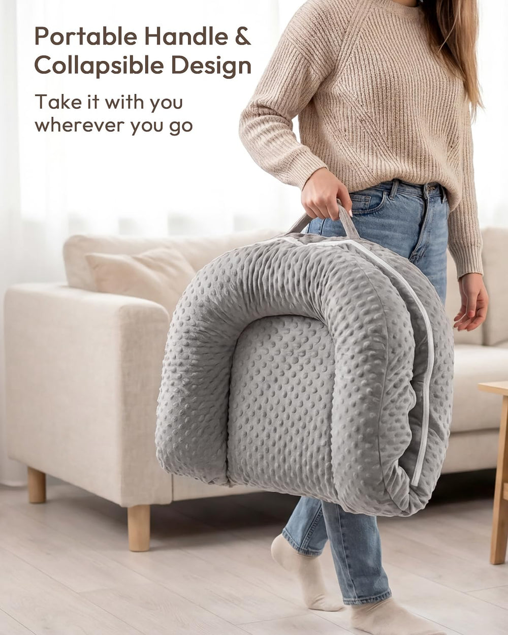 Baobrava Baby Lounger Pillow velvet front and fleece back feel cozy.