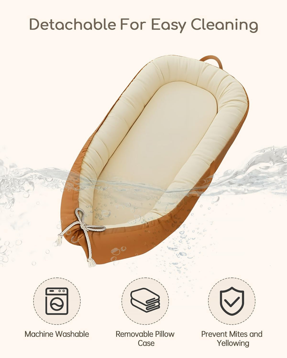 Baobrava baby nest with two-way zipper for simple removal and washing.